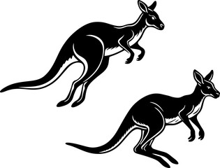 kangaroo vector silhouette, A kangaroo mid-jump, isolated on a white background