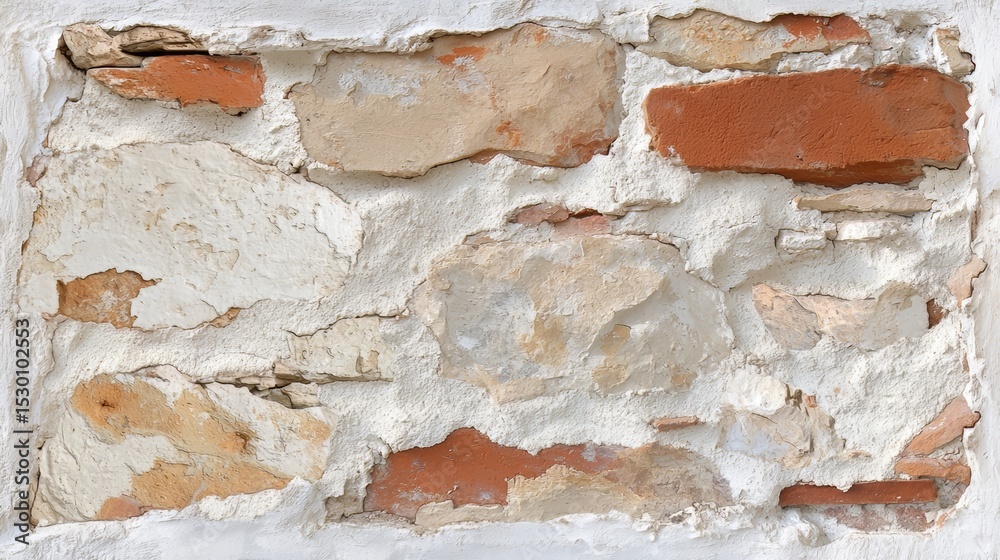 Poster Brick wall with a white background. The wall is made of bricks and has a rough texture. The white background contrasts with the red bricks, creating a sense of depth and dimension