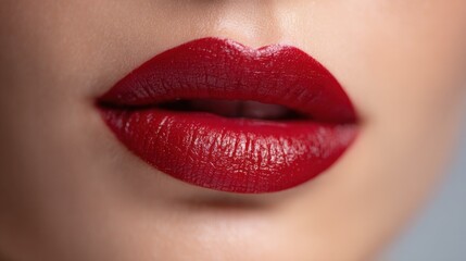 Obraz premium Close-Up of Woman's Red Lips, Representing Beauty, Confidence, and Allure for Cosmetics Advertising and Fashion Promotion : Generative AI