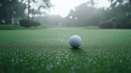Putting green under overcast sky with ball inches from the hole, pressure moment in golf