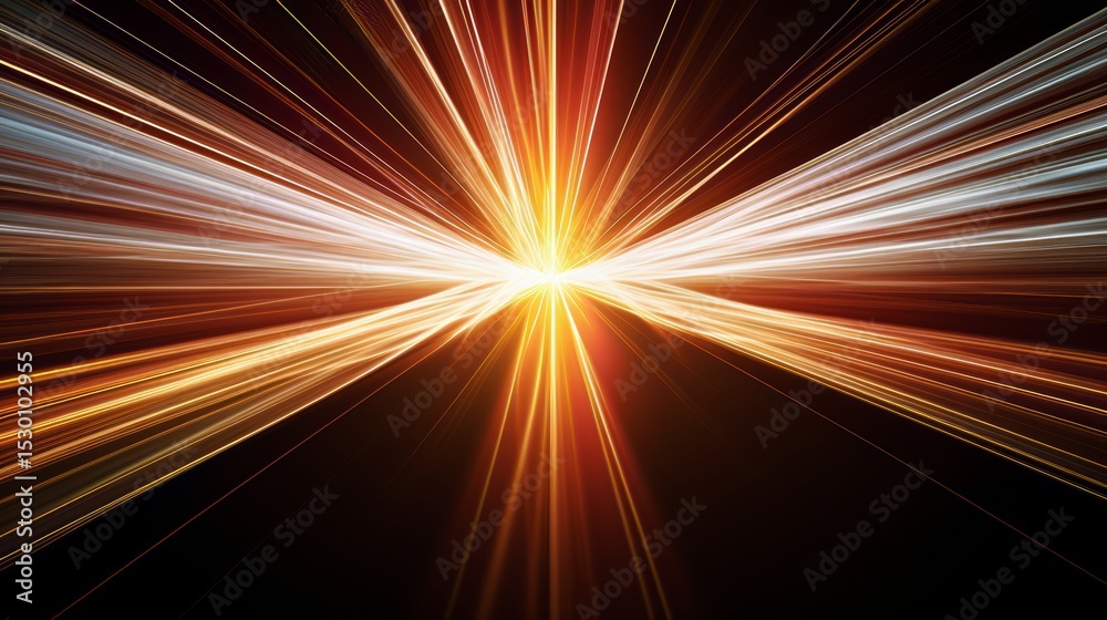 Poster bright light is shown in the center of the image, surrounded by a series of bright, colorful lines. 