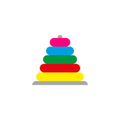 Ring pyramid icon. Stacking toy symbol. Colorful ring design. Vector pyramid illustration.