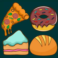 Tasty Food Set Vector Illustration Cartoon