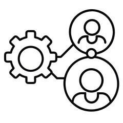 Two people connected by gears flat icon design isolated on white background