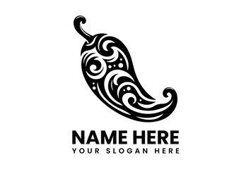 Black silhouette vector logo of a swirling chili pepper symbolizing intense heat and spicy cuisine