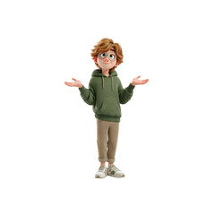 Confused 3D Cartoon Boy Character - I don't know gesture
