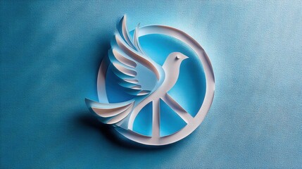 A minimalist abstract design featuring a white dove in a circular shape symbolizing peace freedom and spiritual harmony