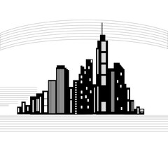 Obraz premium City vector icon. Skyline silhouette shape. Black building design. White background symbol.