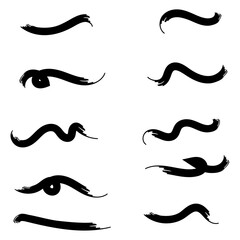 grungy paint brush strokes collection. Vintage Chinese brushstrokes collection. Straight long hand drawn stripes background. Abstract black ink grungy lines, borders, emphasis underlines