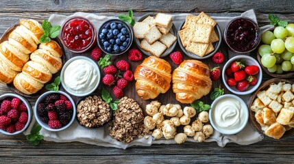 Delicious spread of pastries, fruits, and other treats