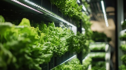 Fototapeta premium Fresh Green Lettuce Growing in Indoor Hydroponic Farm Environment