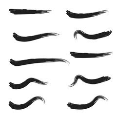 grungy paint brush strokes collection. Vintage Chinese brushstrokes collection. Straight long hand drawn stripes background. Abstract black ink grungy lines, borders, emphasis underlines