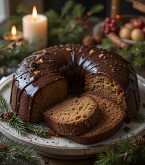 Chocolate Glazed Bundt Cake with Holiday Decor