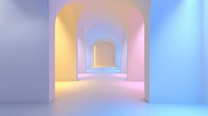 Fototapeta premium futuristic tunnel with colorful glowing arches in pastel shades creating a vibrant and modern artistic hallway with smooth curves and ambient lighting design