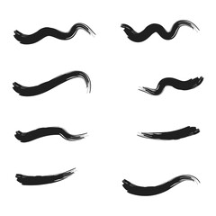 grungy paint brush strokes collection. Vintage Chinese brushstrokes collection. Straight long hand drawn stripes background. Abstract black ink grungy lines, borders, emphasis underlines