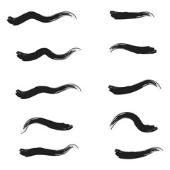 grungy paint brush strokes collection. Vintage Chinese brushstrokes collection. Straight long hand drawn stripes background. Abstract black ink grungy lines, borders, emphasis underlines