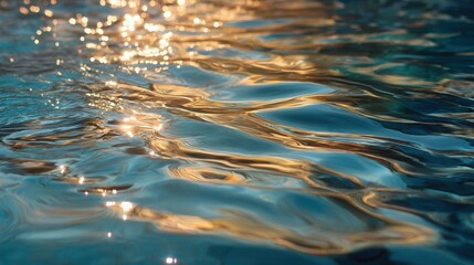 Close-up of a shimme water surface with gentle ripples reflecting sunlight creating a tranquil aquatic scene