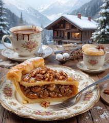 Rustic Apple Pie with Nuts and Cream