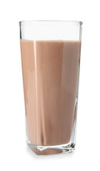 Tasty chocolate milk in glass isolated on white
