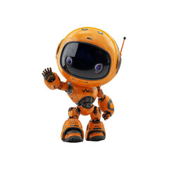 Adorable Orange Robot Waving Hello - Futuristic Technology Character