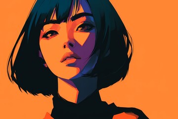 ボブヘアの女性のポートレート (クール・ファッション・グラフィック)