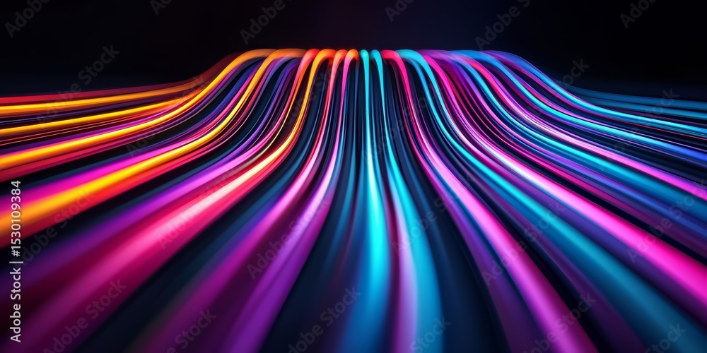 Poster colorful line of light that is very long. the colors are bright and vibrant. the line is very long a
