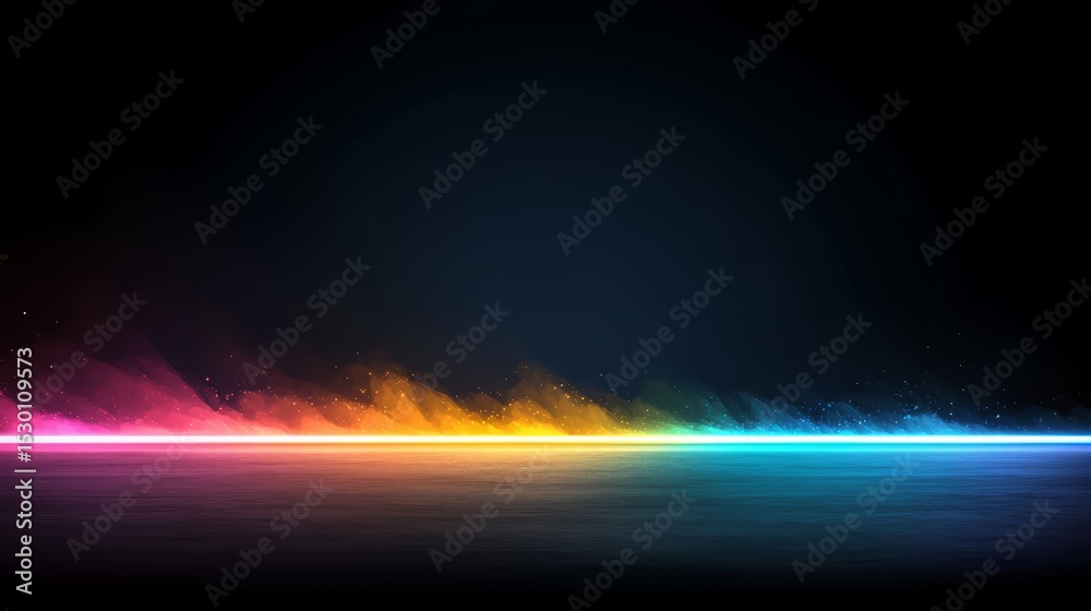 Poster colorful line of smoke is shown in the dark background. the smoke is in different colors and is spre