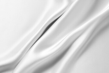 Fototapeta premium Texture of white silk fabric as background, top view
