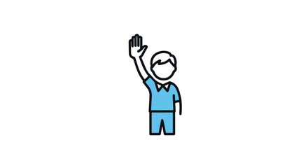 A simple illustration of a person raising their hand.