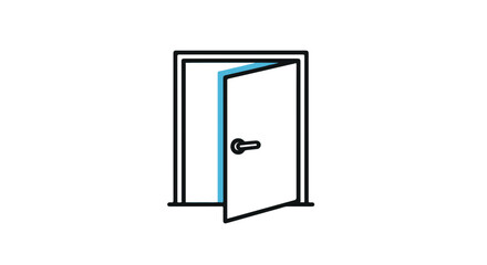 Simple line drawing illustration of an open door, representing new beginnings and opportunities.