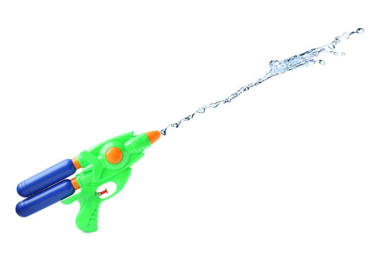Water gun with jet on white background
