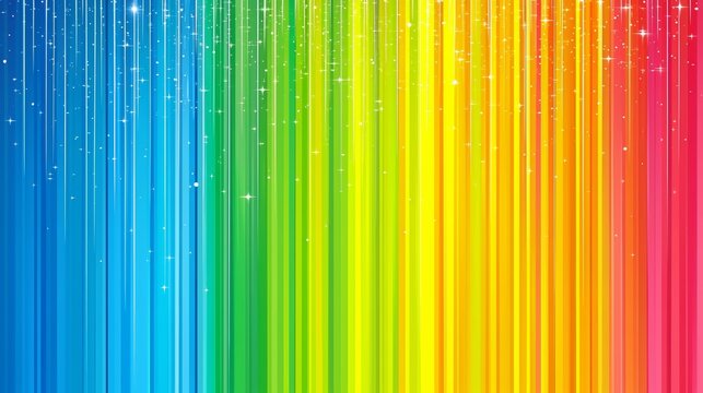 Colorful rainbow with stars in the sky. The rainbow is made up of many different colors, including red, orange, yellow, green, blue, and purple. The stars are scattered throughout the rainbow