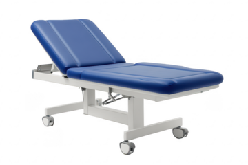 Medical examination table blue upholstery isolated on transparent background