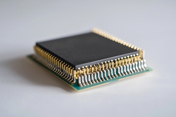 close-up of microprocessor on white background