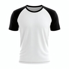 Plain white body and black sleeve of men's raglan short sleeve t-shirt 3D mockup showcasing front view for apparel design presentation on white background