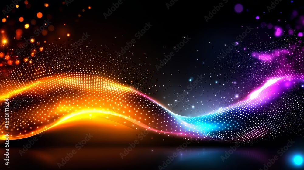 Poster Colorful wave with a lot of dots on it. The dots are in different colors and sizes