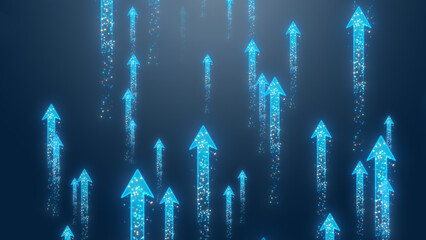 Abstract design featuring glowing blue arrows pointing upward, representing growth, progress, and technology in a digital space.