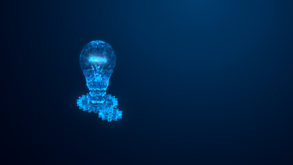 A futuristic digital representation of a light bulb symbolizing innovation and creativity, illuminated in a dark blue setting.