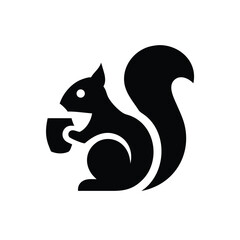 Outlined squirrel logo with playful nut design vector illustration