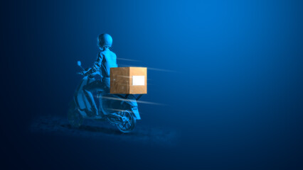 A digital illustration of a delivery scooter with a package, representing fast shipping and modern logistics.