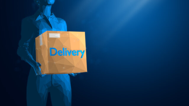 A digital representation of a person holding a delivery package, symbolizing modern shipping and logistics services. - Powered by Adobe