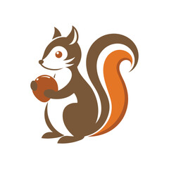 Modern squirrel holding a nut in minimal flat style vector illustration