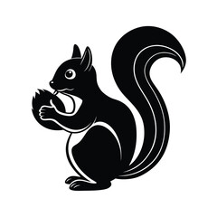 Minimalist squirrel logo holding a clean nut shape vector illustration