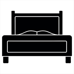 Simple Black and White Bed Icon with Headboard and Pillows