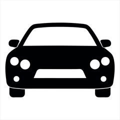 Simple Black Car Icon Front View on White Background