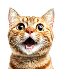 Excited cat portrait studio animal expression isolated on transparent background