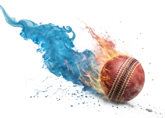 Fiery cricket ball action shot isolated on a white background ai generated png