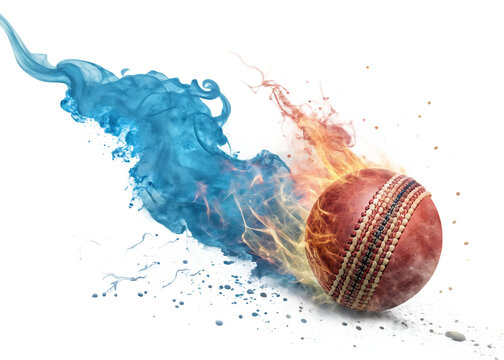 Fiery cricket ball action shot isolated on a white background ai generated png
