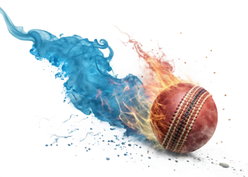 Fiery cricket ball action shot isolated on a white background ai generated png