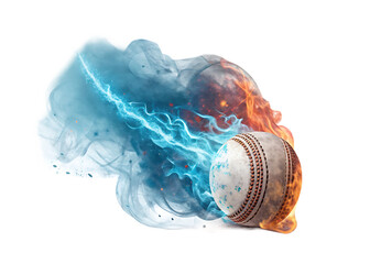 Fiery cricket ball ice and fire isolated on a white background ai generated png